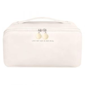 Trousse de Maquillage Voyage avec Poign&eacute;e, Trousse de Toilette en Cuir Vanity Imperm&eacute;able, Sac Cosm&eacute;tique Organisateur Trousse Toilette Femme, pour Makeup, Accessoires Bebe Ou Voyage (EUROEDI SPEDITION, neuf)