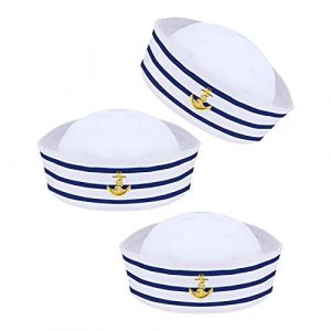 YOUDALIS 3 Pi&egrave;ces Chapeau de Marin Bleus et Blancs Chapeaux Nautiques Casquette de Marin pour Accessoires de Costumes d'Halloween Hommes Femmes F&ecirc;te de D&eacute;guisement (YOUDALIS, neuf)