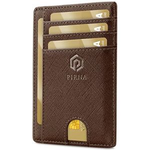 Porte Carte Bancaire Fin et Petit, Portefeuille pour Hommes et Femmes avec Pochette d'argent & Bo&icirc;te-Cadeau, Porte-Cartes de Cr&eacute;dit RFID, Porte Carte Bancaire Anti Piratage pour Homme - Marron Caf&eacute; (PIRNA, neuf)