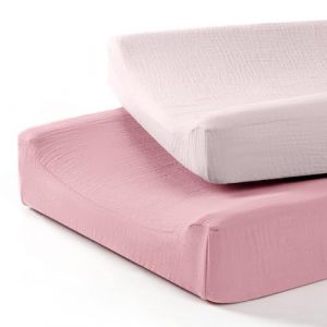Housse de matelas à langer, 2 pièces en coton doux et respirant, draps de table à langer extensibles, joli drap de table à langer unisexe pour garçons et filles (rose clair) (biaterd, neuf)