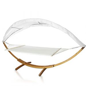 Ansobea Hamac XXL de 410 cm avec Structure et auvent, Surface de Couchage 200 x 150 cm, hamac en Bois de mélèze résistant aux intempéries, jusqu'à 200 kg (Big Bird GmbH, neuf)