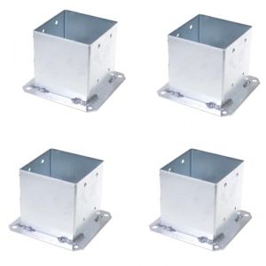 Aqbau® Lot de 4 supports de poteau à visser, douilles à visser, ancrage au sol avec plaque de cheville, sabots de poteau à visser, galvanisés à chaud (140 x 140 mm) (Aquagk, neuf)