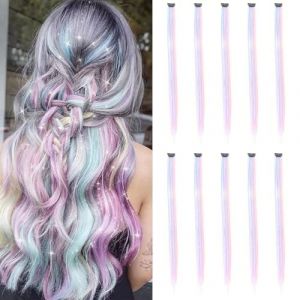 Srvauyea 10 Pi&egrave;ces Extension Cheveux Clip Color&eacute;, 55cm M&egrave;che de Cheveux &agrave; Clipser, Extensions de Cheveux Volor&eacute;s &agrave; Clipser, M&egrave;che Cheveux in Multiple Colors pour Femmes, Enfants, F&ecirc;tes, Festival (JSHAIN, neuf)