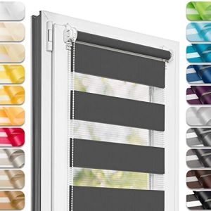 Estika Store Enrouleur Jour Nuit sans per&ccedil;age - Graphite - 60 x 120 cm - Store &agrave; enroulement, Double Tissu, pour fen&ecirc;tres int&eacute;rieures, Protection Contre Le Soleil (Estika, neuf)