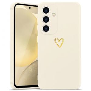 Wirvyuer Coque Compatible avec Samsung Galaxy S24 5G Antichoc Coque Silicone TPU avec Motif Coeur d'amour Doré Mignon Étui Protection Complète Souple pour Samsung Galaxy S24 5G (Blanc) (meijiehua, neuf)