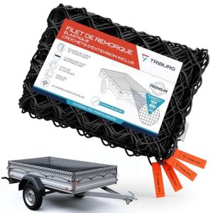 TRIBURG Filet de remorque Extensible 1,5x2,7 m à 2,5x3,5 m - Filet de remorque élastique avec marquage des Coins et Corde en Caoutchouc - Filet d'arrimage de Charge élastique (TRIBURG, neuf)