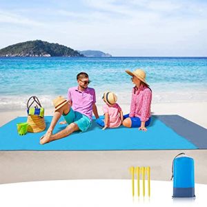 Sendowtek Tapis de Plage Imperm&eacute;able Natte Plastique Grande 210 x 200 cm 4 Coins de Fixation Tapis Couverture de Plage pour Pique-Nique Voyage Camping Randonn&eacute;e Vacances (Fotgear-FR, neuf)