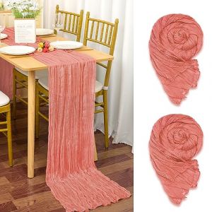 Lot de 2 Chemins de Table en étamine en Rose Poudré, Corail Pêche 90 x 300cm en Tissu de Gaze Rustique, Décoration de Table de Mariage Nappe pour fête de Mariage Douche Nuptiale décorations de Table (Golden rule beauty store, neuf)