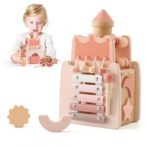 Promise Babe Jouet Montessori Bébé Jouet Bois, Château Rose Jouet éducatif Cube d'activité sensorielle Cube d'activité Boucle motrice Cadeau Bébé Fille Cube d'activité Montessori Activity Cube 3+ (Best for baby, neuf)