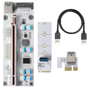 MZHOU Carte Riser PCI-E 1X vers 16X VER010-X avec fente M.2 vers PCI-E X1 NGFF pour minage Ethernet Bitcoin Cryptocurrency (Mzhou, neuf)
