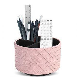 Czzmy Rotation range télécommande,Circulaire Support de télécommande en PU Cuir avec 4 Compartiments,Organisateur de bureau multifonction pour TV telecommande,Lunettes,Crayons(1-Tressé rose) (guangzhouchuanzhizhumaoyiyouxiangongsi, neuf)