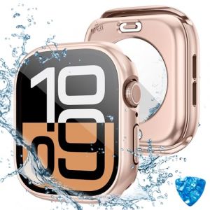 HWeggo [2 en 1 Housse étanche pour Apple Watch Series 10 Housse de protection 46mm,Couverture PC 360° avec protection d'écran en verre trempé,Pare-chocs avant et arrière pour iWatch 10 (or rose) (HweggoCase, neuf)