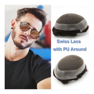 Perruque pour homme, Hommes perruque cheveux humains toupet noeud fort australie base suisse dentelle Center avec Transparent Durable proth&egrave;se de cheveux toupet hommes,Perruque blonde(Jet Black,7x9) (zhuyanbo, neuf)