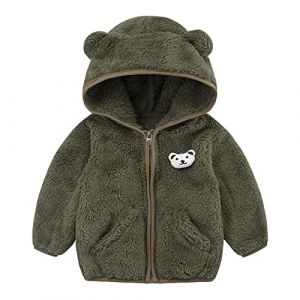 Veste Polaire Bebe Garcon 0-24 Mois Hiver Chaud Manteau Bebe Fille Capuche Oreille de Ours Mignon Blousons gar&ccedil;on Peluche Leger Doux Pull Sweat zipp&eacute; Vetement Bebe (01 Vert de l'arm&eacute;e, 18-24 mois) (Minenany, neuf)