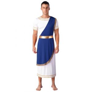Runhomal Deguisement Dieux Grec Homme Adulte Empereur Romain César Grec Costume de Dieu Grec Grèce Romain Halloween Carnaval Fête A Bleu XL (Runhomal EU, neuf)