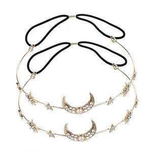 CALLARON Lot De 2 Serrage-t&ecirc;tes Lune &Eacute;toiles En Strass, Accessoires Cheveux Mariage, Serrage-t&ecirc;te En Cristal L&eacute;ger Et &Eacute;lastique Pour Femme, Coiffe De Mari&eacute;e Pour F&ecirc;tes Et Photos (Raindrops On Roof, neuf)