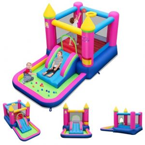 GOPLUS Chateau Gonflable Exterieur Princesse, Aire de Jeux Gonflable avec Toboggan, Piscine Balles, Panier de Basket et Sac de Transport pour Enfants 3-12 Ans,Max. 45KG ([sans Souffleur],Princesse) (Augenstern24, neuf)