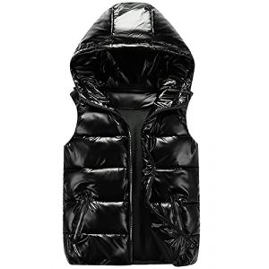 AIEOE Enfants Doudoune sans Manche Doudoune Gilet à Capuche Manteaux sans Manches Fille Garçon Vêtements d'automne et d'hiver Léger Chaud Imperméable Noir 13-14 ans (HIGENL, neuf)