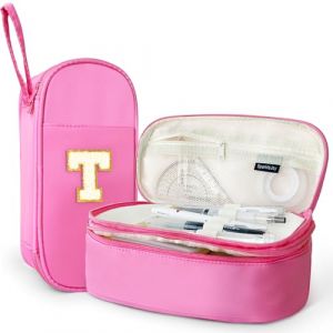 SparkleJoy Grande Trousse Scolaire Fille - Trousse &agrave; Crayons Double Compartiment avec Lettres Chenille, Pencil Case Girl pour &Eacute;cole, Bureau, Voyage - Cadeau Populaire pour Adolescent(Rose,T) (AutoVeloce Europe, neuf)