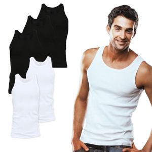 SGS Lot de 5 Debardeur Homme - Maillot de Corps 100% Coton - Toutes Tailles Disponibles - Lot de Marcel Homme Blanc & Noir ou Multicolore (SGS "Preise inkl. MwSt", neuf)