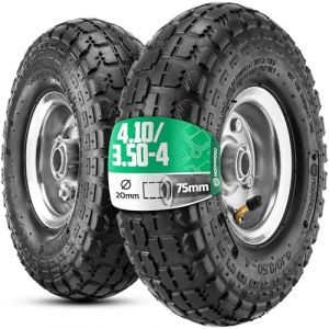 MOOVMOOV Roue gonflable 4.10/3.50-4 (x2) Alésage 20mm - Pour diable, chariot et brouette. Roue complète : pneu + chambre à air avec valve coudée + jante acier avec roulements à billes (MoovMoov, neuf)