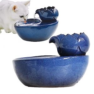 EEYZD Fontaine &agrave; Boire pour Chat, Bol d'eau &agrave; recirculation en c&eacute;ramique pour Chats avec Pompe silencieuse int&eacute;gr&eacute;e, Fontaine &agrave; Boire pour Chat Cascade avec Quatre Ports de Retour,Bleu (Kitchen Goods Boutique, neuf)