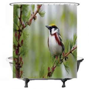 Ulticool Rideau de douche, motif d'oiseau sur branche d'arbre naturel, 180 x 200 cm, lavable, anti-moisissure, avec 12 anneaux, vert (Ulticool, neuf)