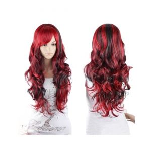 Perruque Perruque 27"/70 cm Anime Cosplay Perruques Rouge et Noir for Femmes Cheveux Longs Boucl&eacute;s Perruques Accessoire Cheveux Perruques de F&ecirc;te for Hommes Femmes (Haikouqiongshanquyangyuchunpifawangdian, neuf)