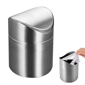 Poubelle de Table Avec Couvercle à Cache Coulissant, 2L Mini Poubelle Salle de Bain, Poubelles de Bureau en Acier Inoxydable Poubelles Salle Bain pour Salon, Bureau, Argent (12×12×16cm) (BaiHD Store, neuf)