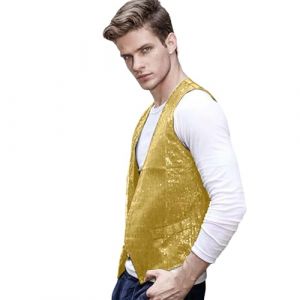Gilet &agrave; paillettes pour homme et femme - Gilet de costume &agrave; paillettes - Col en V - Veste de costume pour carnaval, discoth&egrave;que, club, mariage et f&ecirc;te, K Jaune, 4XL (SDFKLJV, neuf)