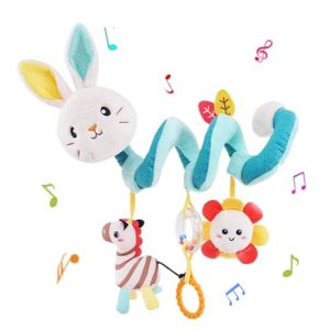 Jinchelle Spirale Jouets pour bébés,Jouet à Suspendre en Spirale pour Bébé avec BB Scream,Jouet à Suspendre au Lit, pour Landau Siège De Voiture Activité Poussette Jouet Suspendu (Lapin - Blanc) (Jinchelle, neuf)