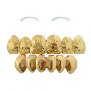 SSyang Grills Dentaires, Hip Hop Teeth Grills Faux Punk, 18K Hip Hop Dents, Haut en Bas Diamant Strass Dents Grillz Festival de Musique Party Hip Hop Rapper Décoration(Or,Style de Feuille D'érable) (luou, neuf)