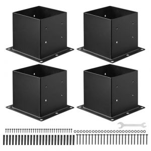 VEVOR Support de Poteau Bois de 89x89 mm, Base de Poteau, Lot de 4, Taille Interne 92x92 mm, en Acier au Carbone Robuste, Ancrage de Poteaux Stable pour Support Garde-corps Terrasse, Pavillon, Noir (New Clear FR, neuf)