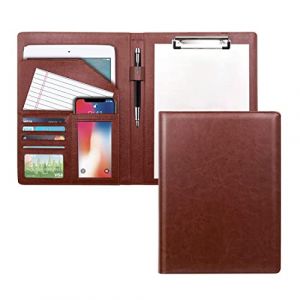 ZMREN Porte Document A4, Porte Bloc A4 Avec Pince, Classeur &agrave; clip en cuir format A4, Convient pour &eacute;cole de commerce bureau r&eacute;union Notebook attelle - Brun fonc&eacute; (ZMREN, neuf)