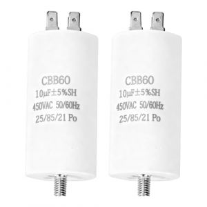 2 Pi&egrave;ces CBB60 10uF 450V 50/60Hz Condensateur D&eacute;marrage Moteur 34x65mm, Condensateur Moteur AC, Remplacement Universel pour moteur &eacute;lectrique/s&egrave;che-linge/Machine &agrave; Laver/Pompe Piscine avec Fils (guangzhoushikehankejiyouxiangongsi, neuf)