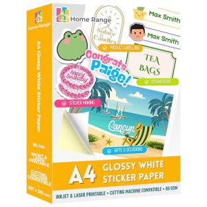 Home Range Lot de 500 feuilles de papier autocollant brillant A4 - Blanc imprimable - Compatibles avec les imprimantes &agrave; jet d'encre et laser - Pour la maison, le bureau et les projets d'artisanat (Evergreen Goods Ltd, neuf)