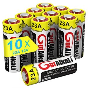 GutAlkaLi 23A MN21 Alcaline Batterie 12 V sans Mercure, 10 pièces en Pack Multi-économie (A23 / V23GA / LRV08 / 8LR932) conçue pour Les télécommandes, Les Cloches sans Fil et Les systèmes de sécurité (AGRO SHIP, neuf)