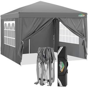 COBIZI Tonnelle Pliante 3x3 de Jardin Exterieur Tente Barnum Pliant 3x3 Tente de Reception Imperméable avec 4 parois latérales, Tente de Reception pour Mariage, extérieur, Jardin, fête(3x3m, Gris) (Minirong, neuf)