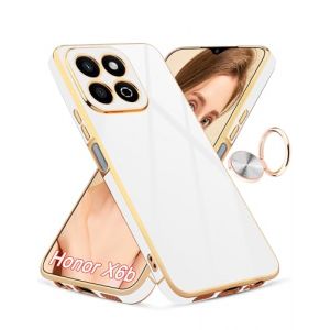 Jusy Coque pour Honor X6b, avec Anneau Rotatif &agrave; 360&deg;, Support Magn&eacute;tique, Finition Brillante Luxueuse et Coque de Protection Antichoc par Galvanoplastie,Blanc/Or (Jusy Official Store, neuf)