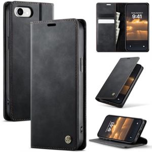 Cracedily Coque pour iPhone 16e/iPhone SE 4/iPhone SE 2025 Pochette, Housse en Cuir PU Premium, Etui &agrave; Rabat, Pochette de Portefeuille, Antichoc, RFID Blocage &Eacute;tui de Protection pour, Noir (Cracedily, neuf)