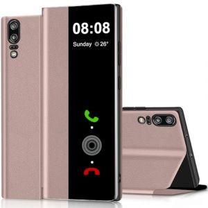 Coque pour Huawei P20 Clear View Cover Coque pour Huawei P20 Etui Cuir &agrave; Rabat pour Huawei P20 Clapet Protection Case Flip Cover Folio Silicone Mince, Douce 360 Full Body Antichoc Housse (Or Rose) (ZhuChuangYouSuJiaoZhiPinYouXianGongSi, neuf)