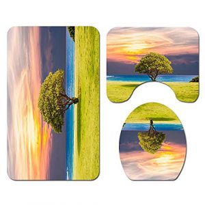 Morbuy 3 Pcs Ensemble Salle de Bain Tapis Contour WC Tapis de Bain Antid&eacute;rapant Couvre Couverture de Toilette Si&egrave;ge - Impression de paysages naturels (Le Coucher du Soleil) (Morbuy, neuf)