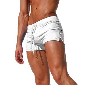 TMEOG Maillot de Bain Homme Short de Bain, Boxer de Bain Homme Cale&ccedil;on de Bain Piscine S&eacute;chage Rapide Short de Plage Shorty Mayo de Bain avec Poche Zipp&eacute;e(Blanc,S) (YuShengEU, neuf)