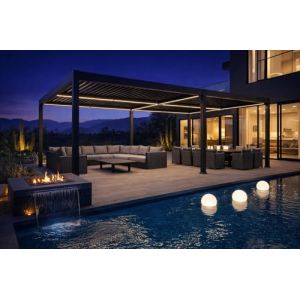 PURPLE LEAF Pergola Bioclimatique 4 x 6 m en Aluminium, Tonnelle de Jardin Exterieur Imperm&eacute;able avec Lames Orientables et LED, Anti‑UV, Pergola Jardin Exterieur pour Terrasse et Carport, Gris (PurpleLeafGarden, neuf)