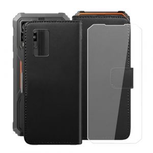 HGJTFANY Coque pour Blackview BV4800 SE (6.56") avec Verre tremp&eacute; en Film Protecteur, PU Flip Housse Etui, Fonction Stand avec Fente Carte Bouton magn&eacute;tique Cuir Cover Case - Black (HHUAN, neuf)