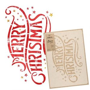 NAKLEO No&euml;l Pochoir pour Peintue 30x42cm, Plastique et R&eacute;utilisable, Joyeux No&euml;l Vacances Mod&egrave;le de Neige Artificielle et Peindre, DIY Bricolage Artisanat D&eacute;coration, Fen&ecirc;tre Mur Porte Bois (Nakleo / Stencils / Stickers / Art&Wall Decor, neuf)