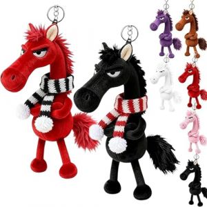 Mascotte porte-bonheur de l'ann&eacute;e du cheval &mdash; Cadeau de Nouvel An 2026, pendentif en peluche pour sac de cheval, petite breloque symbolisant la force, le courage, l'&eacute;quilibre et l'avenir, noir/rouge (LILJIAN, neuf)