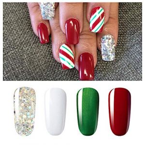 [Noël collection ]Vishine Lot de 4 Vernis à Ongles Gel Semi Permanent Rouge Vert Paillettes Argent Blanc Soak Off UV LED Vernis Gel Nail Art #03 (ChicChicYou, neuf)