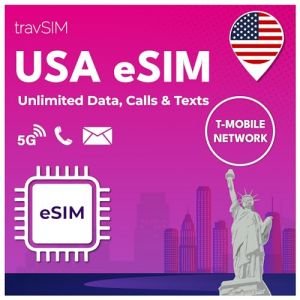 travSIM eSIM USA | Réseau T-Mobile | Données, appels et textes illimités aux USA | e SIM Etats Unis Fonctionne sur Les appareils iOS et Android compatibles eSIM | Carte e-SIM SIM Prépayée 21 Jours (travSIM GmbH, neuf)