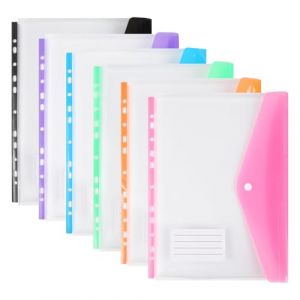 Lot de 6 pochettes perfor&eacute;es en plastique A4, 11 trous, extensibles pour classeur &agrave; 2/3/4 anneaux avec bouton pression et &eacute;tiquette, feuilles mobiles transparentes pour bureau, &eacute;cole, maison (OfficeSwift store, neuf)